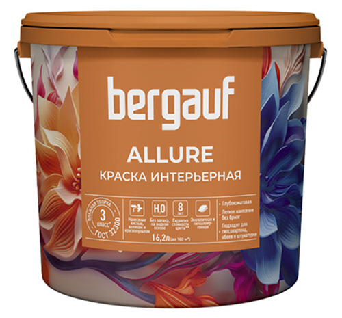 ALLURE 16,2 л (24 кг) База А, белая водно-дисперсионная интерьерная краска для внутренних работ, Bergauf
