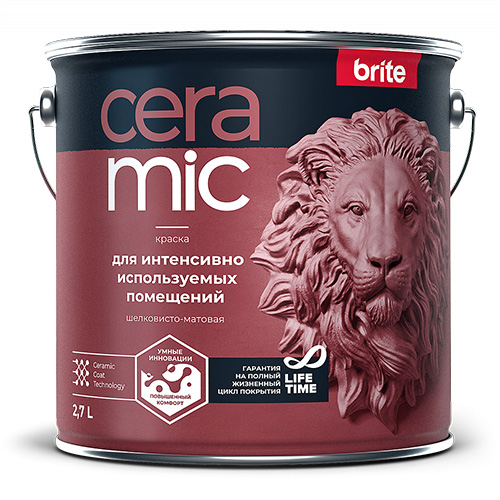 Краска BRITE CERAMIC  для интенсивно  используемых помещений база С, банка 0,9 л