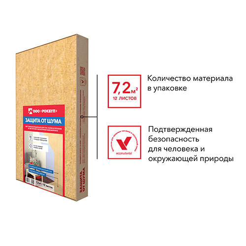 Лист звукоизоляционный ROCKWOOL (1000х600х10) 12 шт (7,2 м2, 0,072 м3) в упаковке