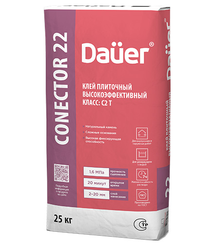 Клей плиточный высокоэффективный Dauer Conector 22, мешок 25 кг