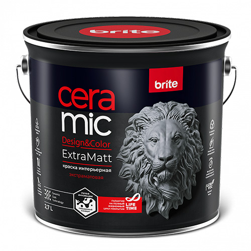 Краска BRITE CERAMIC для интенсивно используемых помещений ExtraMatt база С, ведро 2,7 л