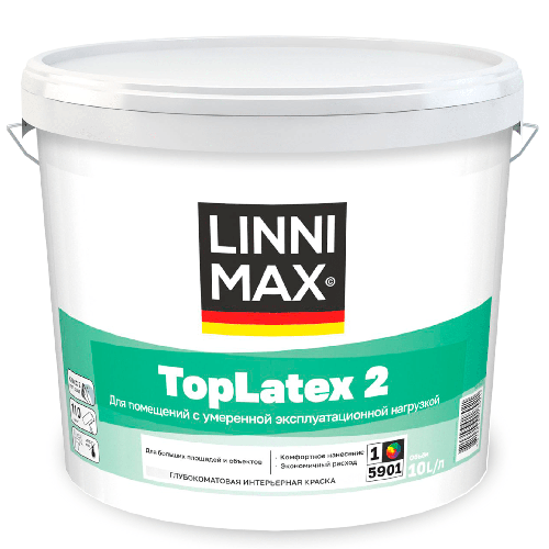 Краска водно-дисперсионная для внутренних работ LINNIMAX Toplatex 2 / ТопЛатекс 2 База 3, 9,4 л