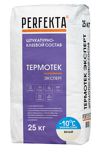 Штукатурно-клеевой состав Термотек Эксперт Белый Зимняя серия, Perfekta, 25 кг