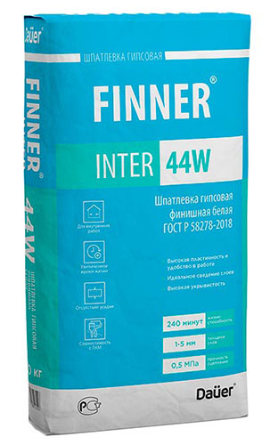 Шпатлевка гипсовая финишная белая FINNER® INTER 44 W, мешок 20 кг – ТСК Дипломат