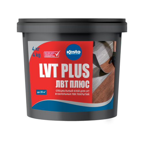 Специальный клей для ПВХ LVT плитки и рулонных напольных покрытий LVT Plus, 4 кг, Kesto