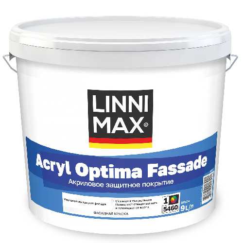 Краска водно-дисперсионная для наружных работ LINNIMAX Acryl Optima Fassade / Оптима Фасад База 1, 9 л