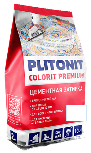 Затирка для швов с армирующими волокнами PLITONIT СOLORIT PREMIUM белая, 2 кг