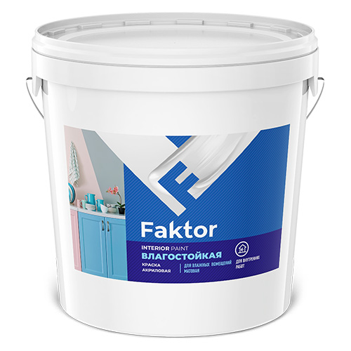 Краска FAKTOR интерьерная влагостойкая белая, ведро 28 кг