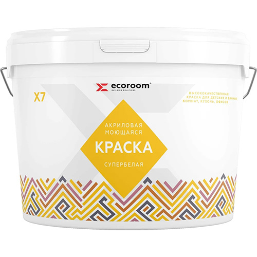 Краска интерьерная, акриловая моющаяся супербелая Х-7, 45 кг ведро