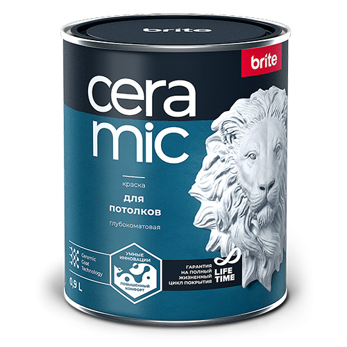 Краска BRITE CERAMIC для потолков белая база А, банка 0,9 л