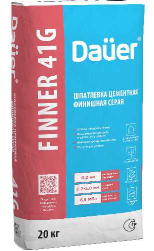 Шпатлевка цементная финишная серая Dauer Finner 41G, мешок 20 кг