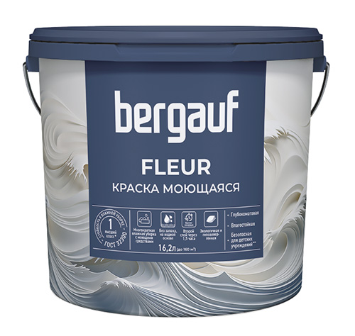 FLEUR, 16,2 л (23,8 кг), База А, белая, Матовая краска водно-дисперсионная интерьерная для внутренних работ, Bergauf