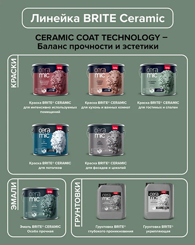 Краска BRITE CERAMIC для гостиных и спален база С, ведро 9 л