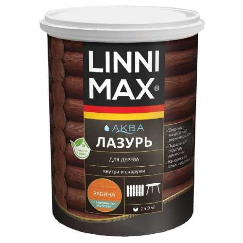 Лессирующий антисептик LINNIMAX Аква Лазурь для дерева Рябина 0,9 л