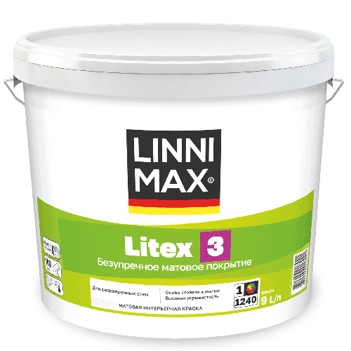 Краска водно-дисперсионная для внутренних работ LINNIMAX Litex 3 / Литекс 3 База 1, 0,9 л