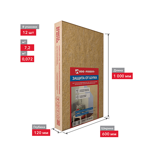 Лист звукоизоляционный ROCKWOOL (1000х600х10) 12 шт (7,2 м2, 0,072 м3) в упаковке