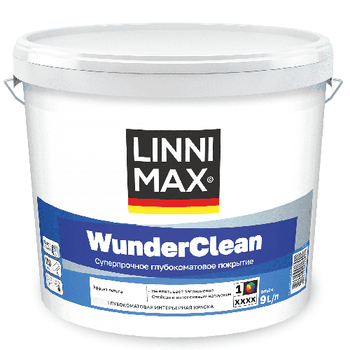 Краска водно-дисперсионная акриловая LINNIMAX WunderClean / ВундерКлин База 1, 2,5 л