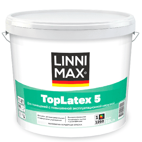 Краска водно-дисперсионная для внутренних работ LINNIMAX Toplatex 5 / ТопЛатекс 5 База 3, 9,4 л