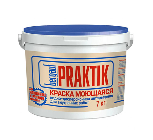 Praktik Краска моющаяся интерьерная водно-дисперсионная для внутренних работ, 7 кг, Bergauf