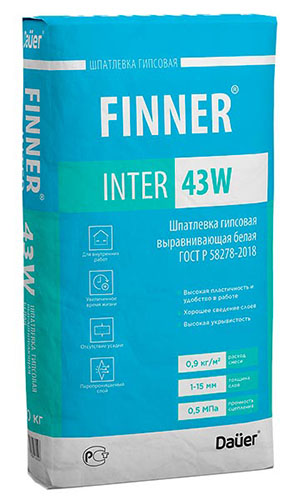 Шпатлевка гипсовая выравнивающая белая FINNER® INTER 43 W, мешок 20 кг – ТСК Дипломат