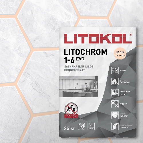 Затирка LITOCHROM 1-6 EVO, Оттенок LE.316 персиковый, мешок, 25 кг, LITOKOL