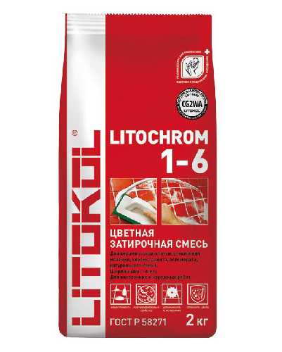 Затирка LITOCHROM 1-6, мешок, 2 кг, Оттенок C.00 Белый, LITOKOL