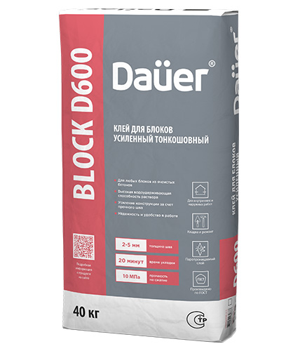 Клей монтажный тонкошовный Quader Block d600, 40 кг, мешок