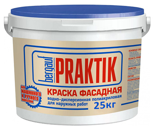 Praktik Краска фасадная водно-дисперсионная полиакриловая для наружных работ, 25 кг, Bergauf