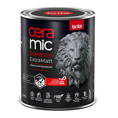Краска BRITE CERAMIC для интенсивно используемых помещений ExtraMatt база С, банка 0,9 л