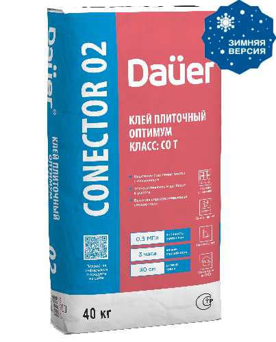 Dauer Conector 02 Зима, Клей плиточный Оптимум C0 T, Dauer, мешок 40 кг