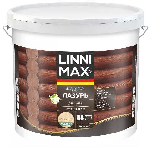 Лессирующий антисептик LINNIMAX Аква Лазурь для дерева 9 л