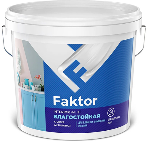 Краска FAKTOR интерьерная влагостойкая белая, ведро 13 кг