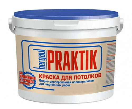 Praktik краска для потолков водно-дисперсионная полиакриловая для внутренних работ, 7 кг, Bergauf