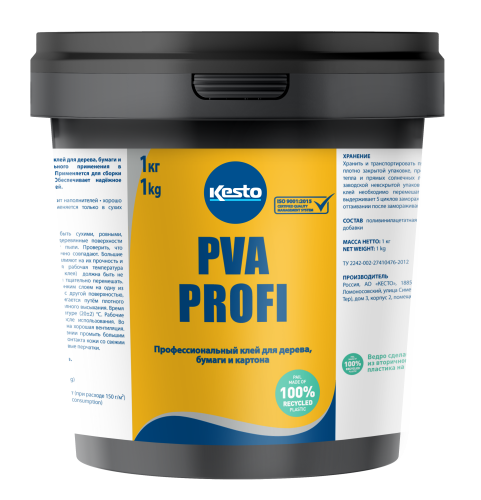 Профессиональный клей для бумаги, картона, дерева PVA Profi, 1 кг, Kesto