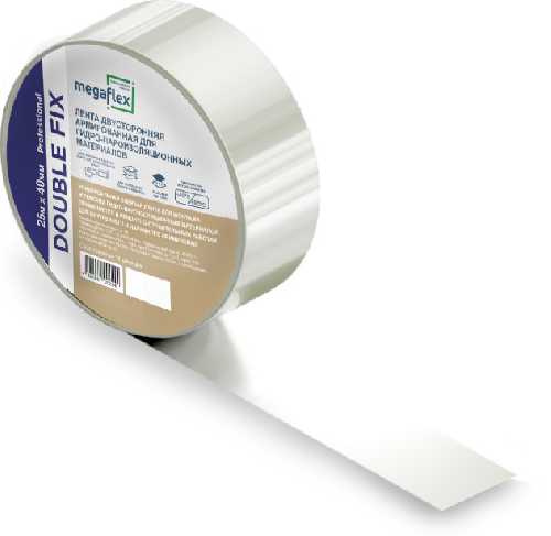 Двусторонняя лента для пароизоляционных материалов Megaflex Double Fix (25 м х 40 мм)