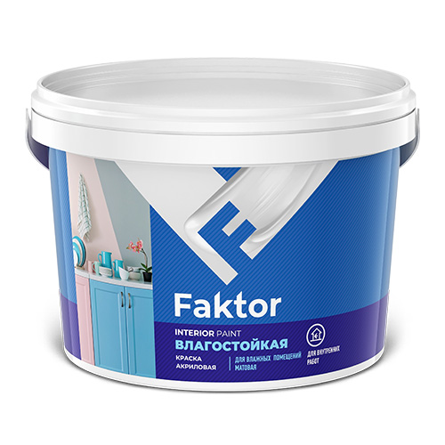 Краска FAKTOR интерьерная влагостойкая белая, ведро 2,5 кг