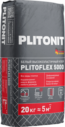 Высокоэластичный клей для плитки максиформата PLITONIT PLITOFLEX 5000 Белый, 20 кг