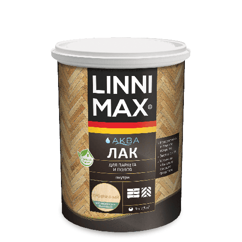Лак акриловый LINNIMAX Аква Лак для паркета и полов шелковисто-матовый 9 л