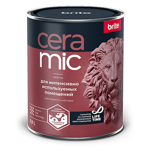 Краска BRITE CERAMIC  для интенсивно  используемых помещений белая база А, банка 0,9 л