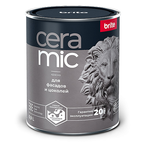 BRITE CERAMIC краска для фасадов и цоколей матовая, база С, 0,9 л