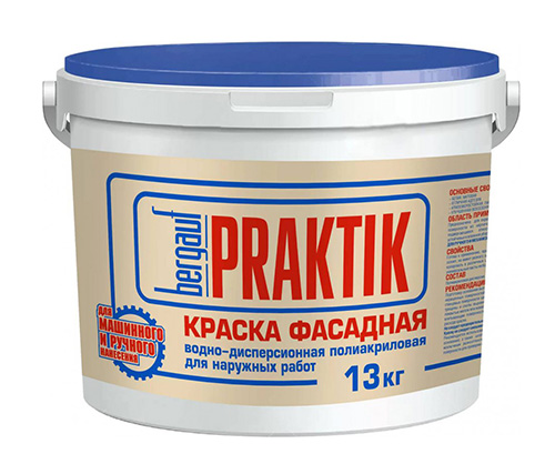 Praktik Краска фасадная водно-дисперсионная полиакриловая для наружных работ, 13 кг, Bergauf