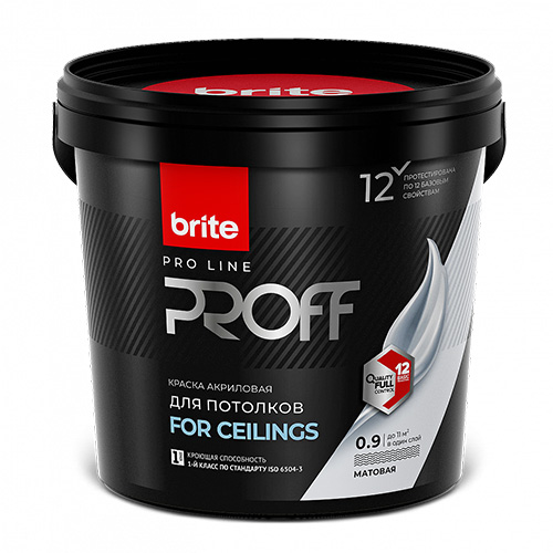 Краска BRITE PROFESSIONAL для потолков матовая база А, банка 0,9 л