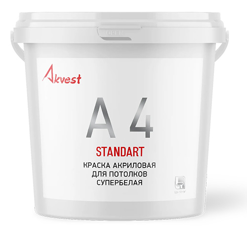 Краска акриловая супербелая для потолков А 4 Стандарт, 25 кг, Аквест