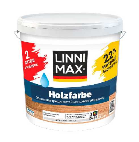 Краска водно-дисперсионная для наружных и внутренних работ LINNIMAX Holzfarbe / Хольцфарбе База 1, 11 л ПРОМО упаковка