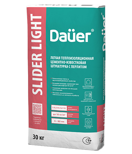 Штукатурка цементно-известковая легкая DAUER SLIDER FASAD Light, 30 кг
