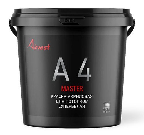 Краска акриловая супербелая для потолков А 4 Мастер, 45 кг, Аквест