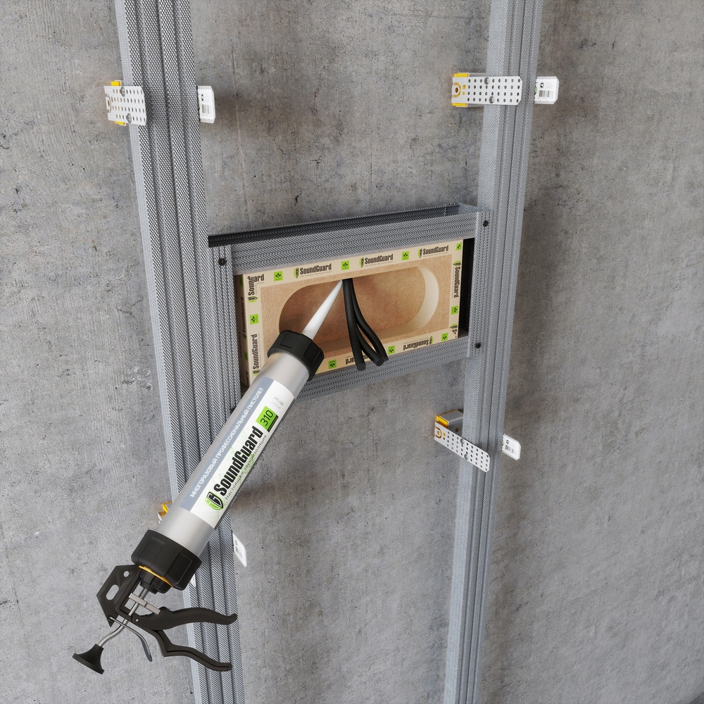 Звукоизоляционный подрозетник 4-секционный SoundGuard P-BOX 4 (350х130х48мм)(шт)