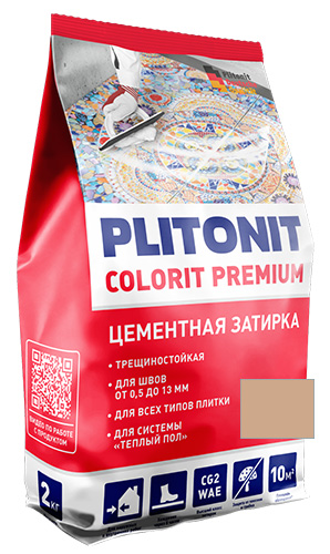 Затирка для швов с армирующими волокнами PLITONIT СOLORIT PREMIUM темно-бежевая, 2 кг