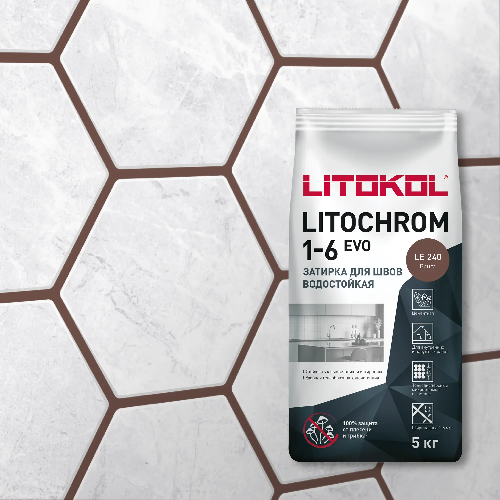 Затирка LITOCHROM 1-6 EVO, Оттенок LE.240 Венге, мешок, 5 кг, LITOKOL