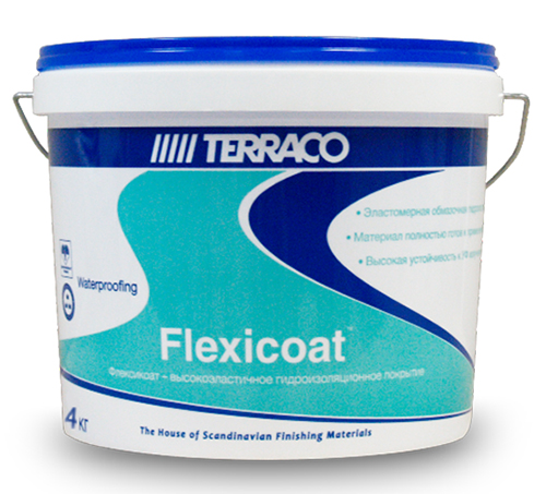 Готовое акриловое гидроизоляционное покрытие TERRACO FLEXICOAT, 4 кг ведро